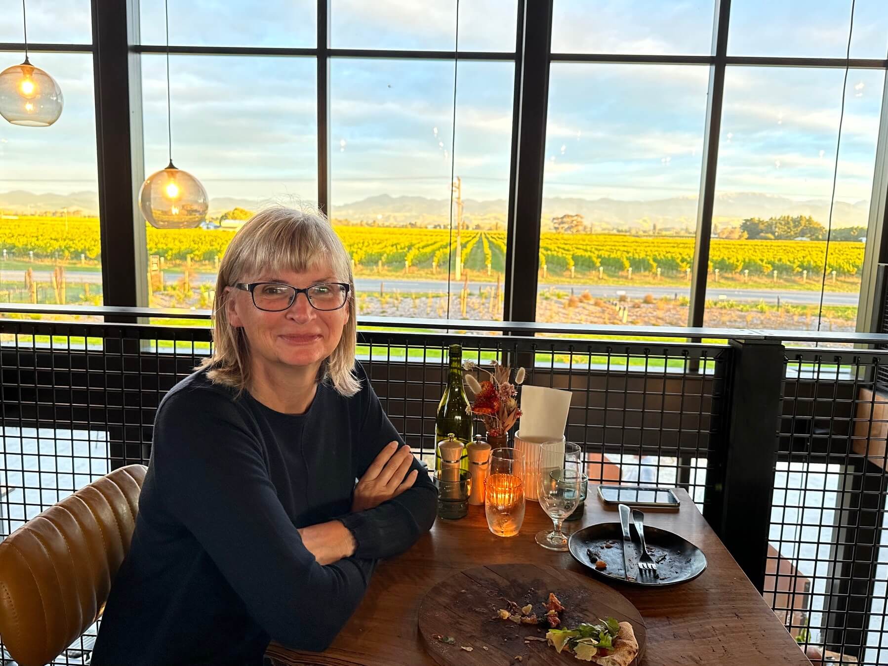 Megan enjoying lunch at the Fancy Cow restaurant Blenheim